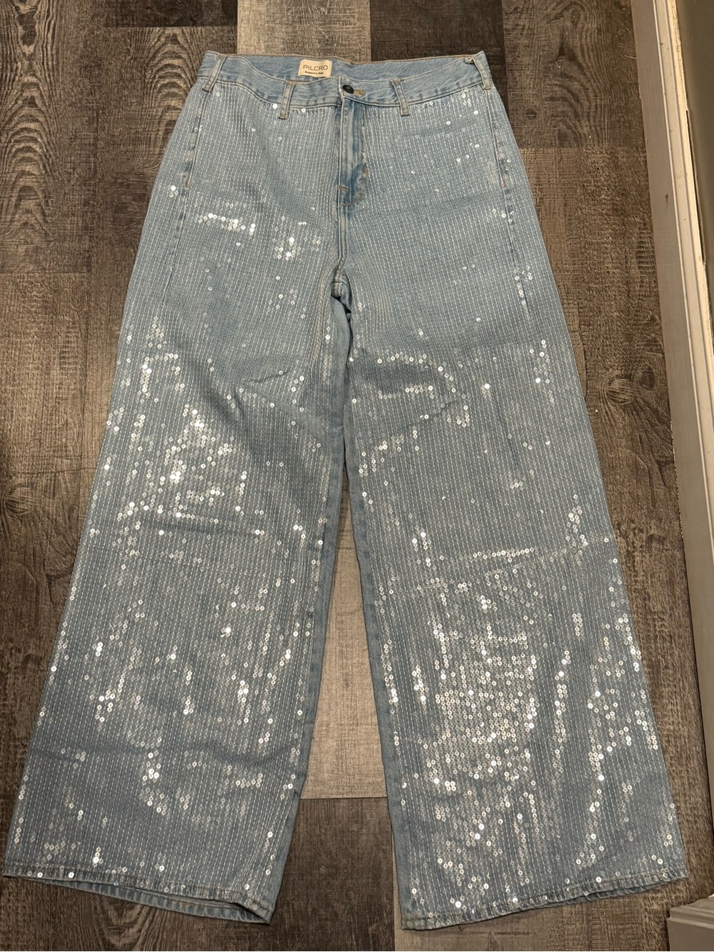 PILCRO Sequin Skater High-Rise Wide-Leg Jeans - Picture 4 of 5